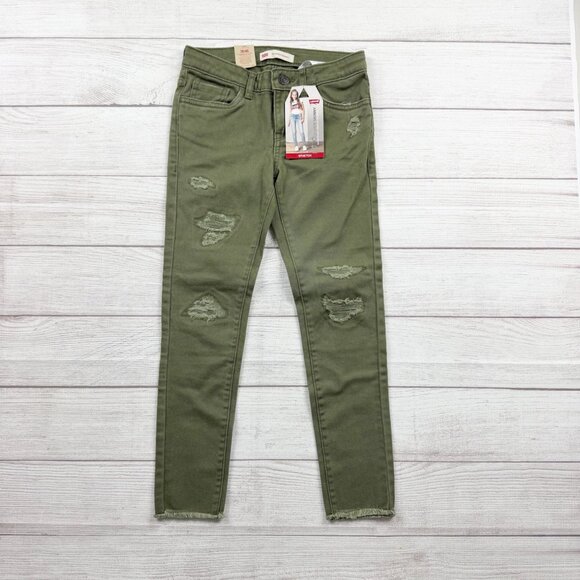 Levi's Other - Levi’s Girls Super Skinny Jeans Regular Olive Green Distressed Stretch NWT 7